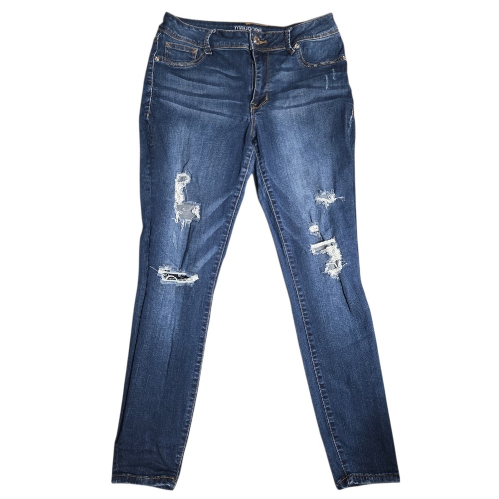 Maurice's High Rise Medium Wash Stretch Distressed Skinny Jeans Sz‎ M (10) 29x27